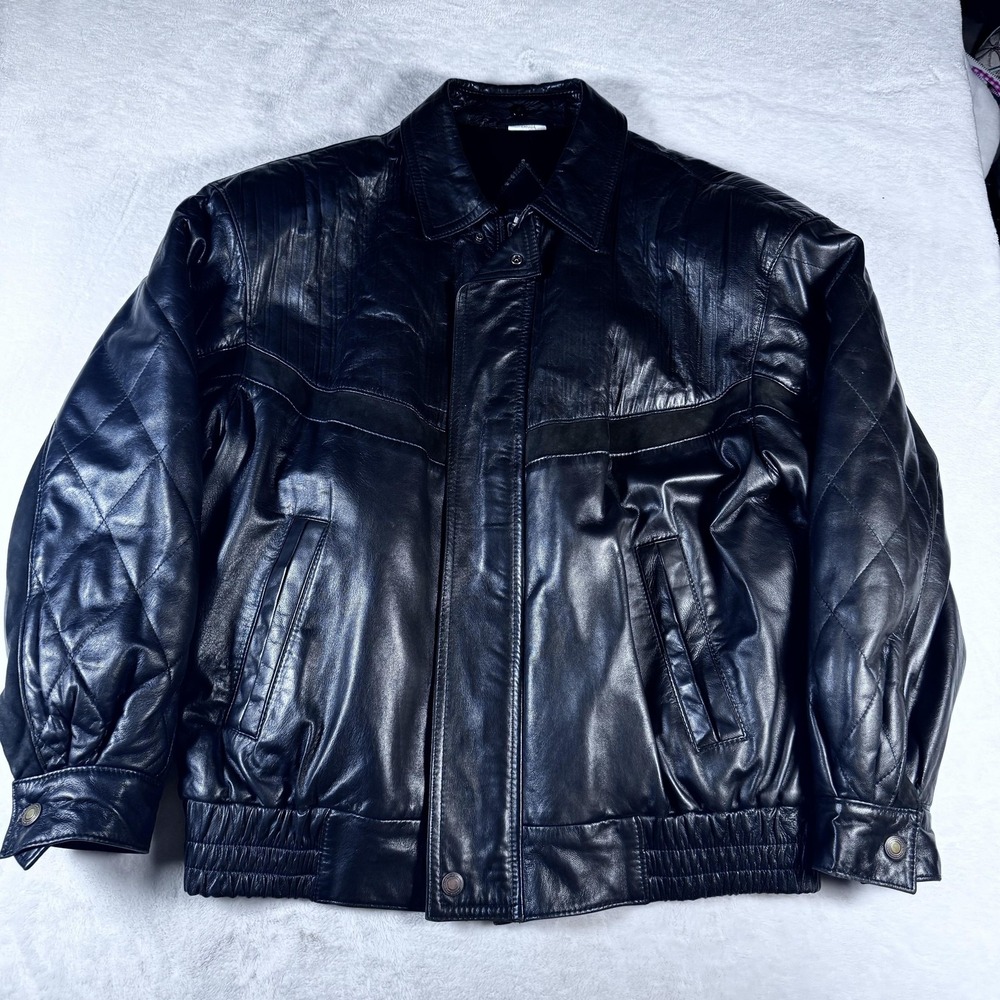 Vintage Jeno de Paris Leather Jacket Mens 40 Black Bomber Made in Canada 90s